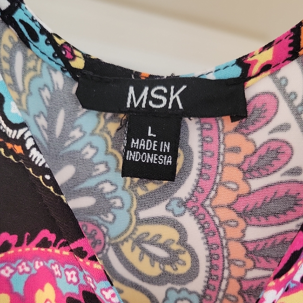 MSK Multicolor Vneck Paisley Dress Flutter Sleeves - Picture 2 of 7